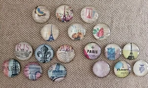 (18er Set) Französische Themen Paris Eiffelturm 1,5" Runde Glas Cabochon Magnete - Bild 1 von 14