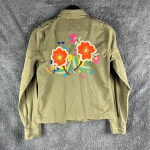 Lucky Brand Military Jacket Womens Small Floral Y2K Embroidered Hippie Retro - Picture 1 of 16