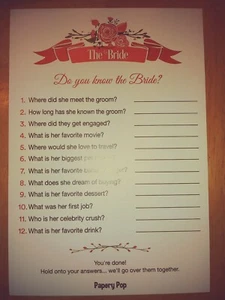 Papery Pop 2018 Do You Know the Bride 50 Count - Wedding Reception Bachelorette - Picture 1 of 1