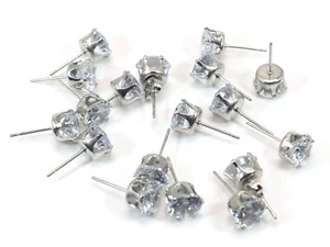 25 Pairs Silver 4mm-8mm Clear Rhinestone Claws Earring Ear Stud Earring Women - Picture 1 of 15