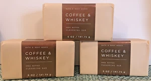 COFFEE & WHISKEY SHEA BUTTER CLEANSING BAR SOAP Bath Body Works SET X3 - 5 OZ EA - Picture 1 of 3