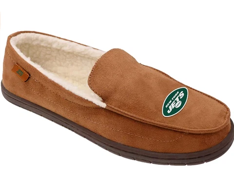 NEW YORK JETS NFL MEN MOCCASIN TAN SMALL 7-8 SLIPPERS FOCO COLLECTIBLES NEW NWOT Cover