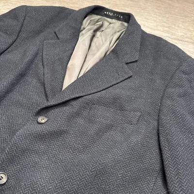 Hugo Boss Sport Coat Mens 46 R Blue Herringbone Virgin Wool USA Vintage Blazer - Image 1 of 4