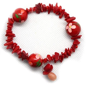 PULSERA roja pintada a mano con cuentas y coral rojo hecha a mano talla 6-7 ¡NUEVA! - Imagen 1 de 3
