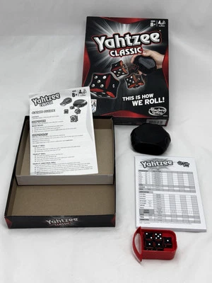 Classic Yahtzee Black Red Dice with Shaker Storage Hasbro 2012 Complete - Image 1 of 4