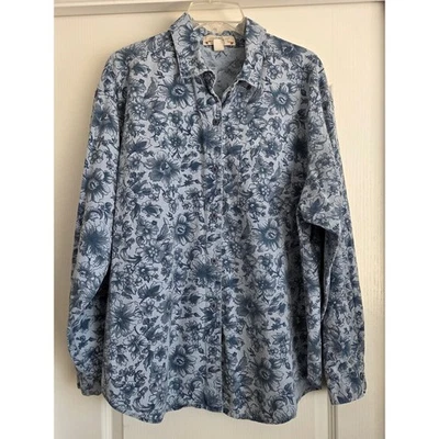 Orvis винтажный синий цветочный длинным рукавом Chambray джинсовой ткани хлопок рубашка на пуговицах размер XL - Изображение 1 из 4