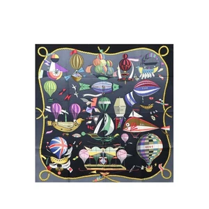 HERMES Carre 90 Scarf Les Folies Du Ciel Silk Dark Grey 90290120 - Picture 1 of 6