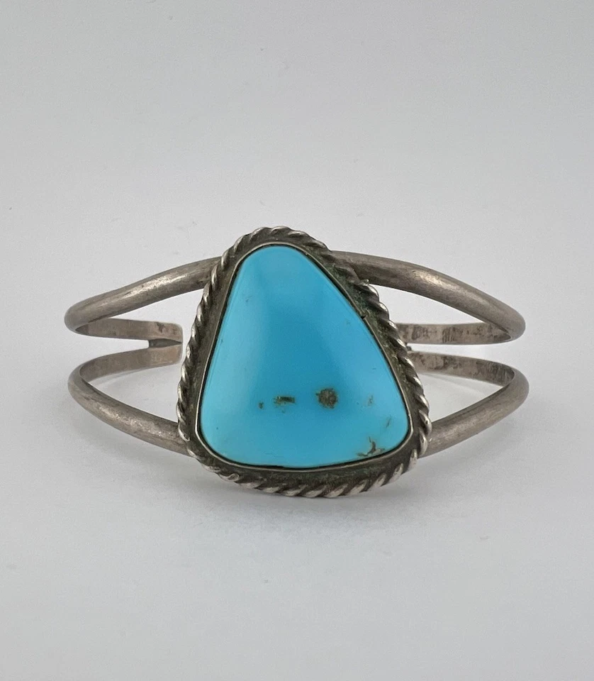 Vtg Navajo Sterling Silver Sleeping Beauty Turquoise Triangle Cuff Bracelet - Image 1 of 4