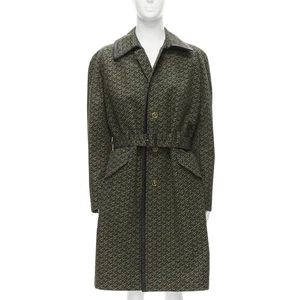 VERSACE 2021 La Greca green graphic leather Medusa Mac trench coat IT52 XL - Picture 1 of 11
