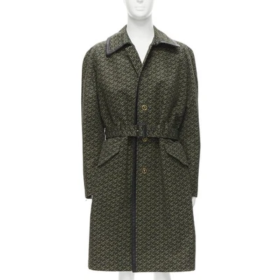 VERSACE 2021 La Greca green graphic leather Medusa Mac trench coat IT52 XL - Image 1 of 4