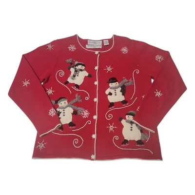 Vtg 2002 Marisa Christina Christmas Sweater Cardigan Sm Snowmen Embroidered 3D - Image 1 of 4