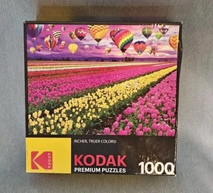 Kodak 1000 Pc Puzzle Sunset Balloons over Tulip Field 100% Complete - Picture 1 of 5