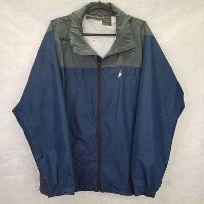 Jaqueta Frogg Toggs Masculina L Azul Cinza Nylon Com Capuz Zíper Completo Casaco de Chuva Quebra-Vento - Imagem 1 de 4