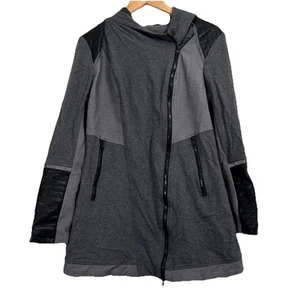 BLANC NOIR HEATHERD GREY FAUX LEATHER CUFF HOODED JACKET WOMENS SIZE L - Picture 1 of 9