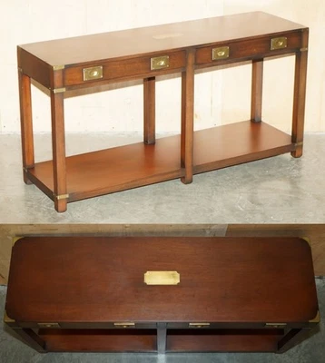 VINTAGE HARRODS LONDON KENNEDY TWIN DRAWER MILITARY CAMPAIGN CONSOLE TABLE - Image 1 of 4