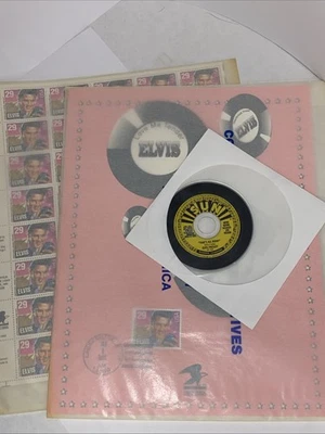 1993 Elvis Presley USPS Stamp full sheet 40 + 1st date cancel + promos + mini CD - Image 1 of 4