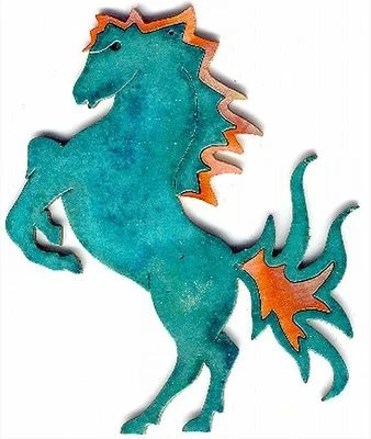 COPPERCUTTS Rearing Horse Wall Plaque 4.5" x 5.5" Rustic SouthWest Copper & Wood - Image 1 of 4