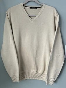 Barbour Classic Cotton V Neck Pullover Sweater Men’s Size Medium Stone Color - Picture 1 of 6