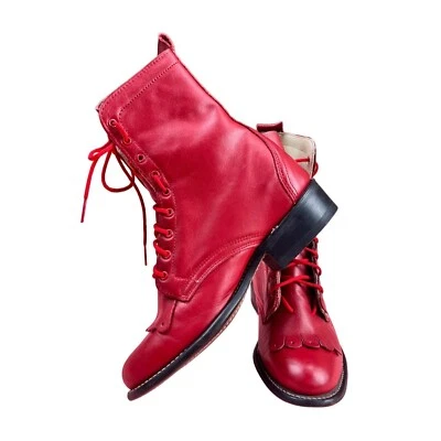 Botas de Vaquero de Colección Años 70 Laredo Rojo Volantes Puntera Cuero Con Cordones Tacón Pequeño Mujeres 5 Foto 1 de 4