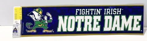 Notre Dame Fighting Irish Bumper Sticker with Mascot Car Auto 3” X 12” College Cover