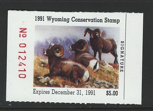 WY8, 1991 Wyoming Stamp, $5.00 Rams - Picture 1 of 1