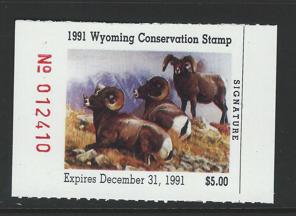 WY8, 1991 Wyoming Stamp, $5.00 Rams - Image 1 of 1