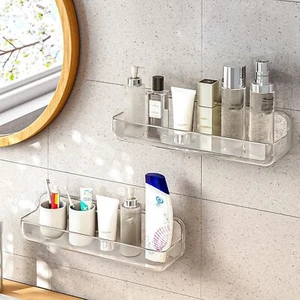 2pc Acrylic Wall Mount Organizer, Adhesive Shelf, Bathroom Shelves 2pc-long - Picture 1 of 8