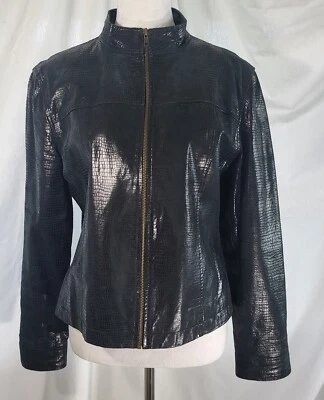 Rafaella Black Snakeskin print Leather Zip Up Blazer Style Moto Jacket Size 10  - Image 1 of 4