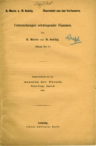 1909 - MARBE SEDDIG - INVESTIGATION VIBRATING FLAMES - GERMAN PHYSICS - Picture 1 of 8