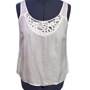 Liz Claiborne Linen Tank Top Size 14 White Battenburg Lace Office Siren Casual - Picture 1 of 16