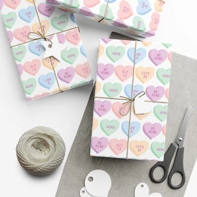 Conversation Heart Wrapping Paper Rolls, Valentine Wrapping Paper - Image 1 of 4