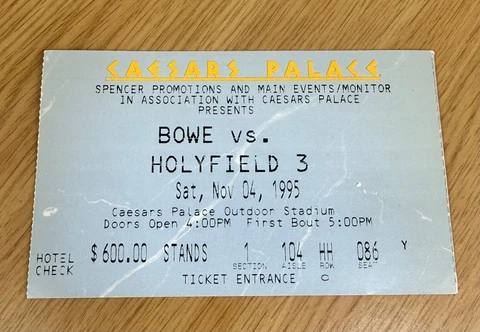 EXCELLENT CONDITION - BOXING TICKET BOWE vs. HOLYFIELD 3 1995 CAESARS PALACE Cover
