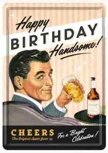 Nostalgic Art Metal Card Postcard HAPPY BIRTHDAY HANDSOME Retro Sign 10x14cm - Imagen 1 de 5