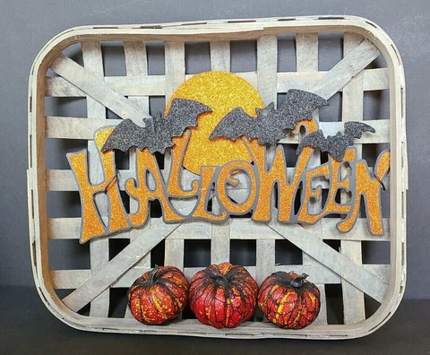 Halloween Tobacco Basket Wall Hanging with Pumpkins, Moon & Bats Cover