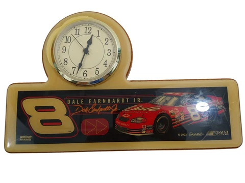 DALE EARNHARDT Jr. #8 GLOSSY WOOD CLOCK 13.5"x8.5" Works USA VTG Wincraft 2002 Cover