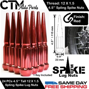 24 PCS HUMMER 4.5'' TALL RED 12X1.5 SOLID SPLINE SPIKE WHEEL LUG NUTS +KEY - Picture 1 of 2
