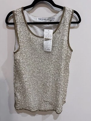 Кремовый топ с бисером Scala с мерцанием размер большой - Изображение 1 из 4
