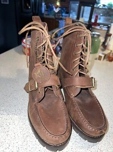 ZERA POLO RALPH LAUREN Vintage TAN LEATHER LACE UP BUCKLE STRAP BOOTS 7.5 - Picture 1 of 4