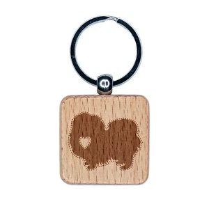 Schlüsselanhänger Anhänger Pekingeser Hund mit Herz graviert Holz quadratisch Anhänger - Bild 1 von 6