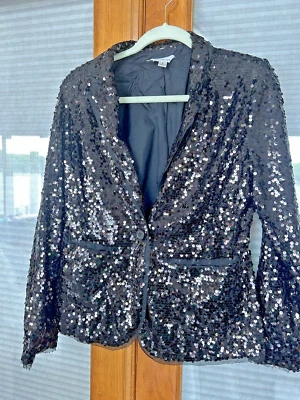 Chaqueta Blazer Joan Rivers Negra Borde Red Un Botón Talla Mediana M Foto 1 de 4