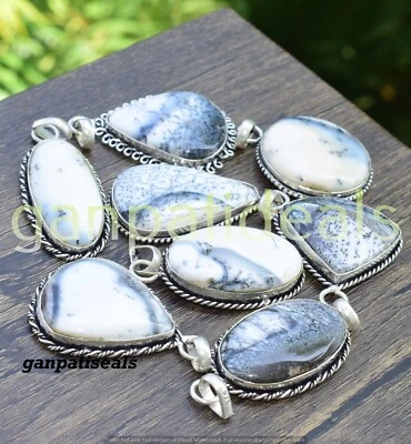 Lote al por mayor de 20 colgantes de piedras preciosas de ópalo dendrita joyería chapada en plata 925 Foto 1 de 3
