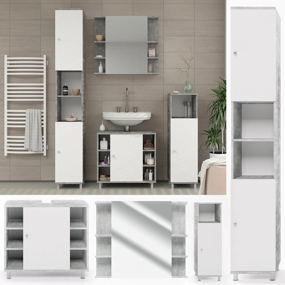 Bad Spiegel Waschtisch Unterschrank Badschrank Badmöbel Set Fynn Beton Vicco - Bild 1 von 1