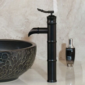 Bamboo-shaped Black Bathroom Vanity Vessel Sink Mixer Faucet Single HandDeck Tap - Picture 1 of 7