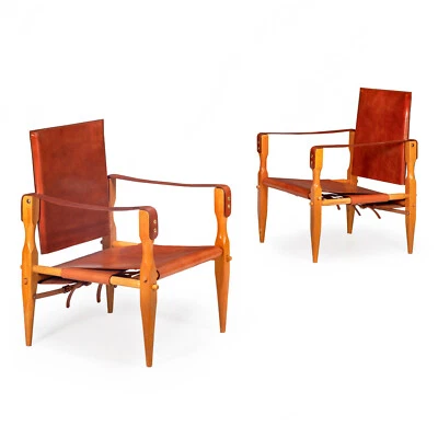 Sillas de safari modernas de cuero marrón vintage de mediados de siglo attr. Wilhelm Kienzle Foto 1 de 4