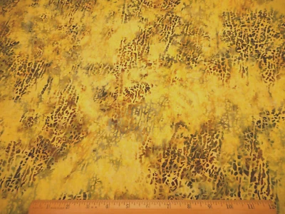 Batik Fabric 2/3 Yard GREEN Blue on Yellow Hoffman Premium Cotton #22 - Image 1 of 2