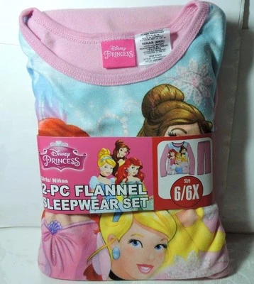 Newest Brand New Girls Disney Princess 2 pc Flannel Pajamas Sleepwear Set 6/6x - Image 1 of 4