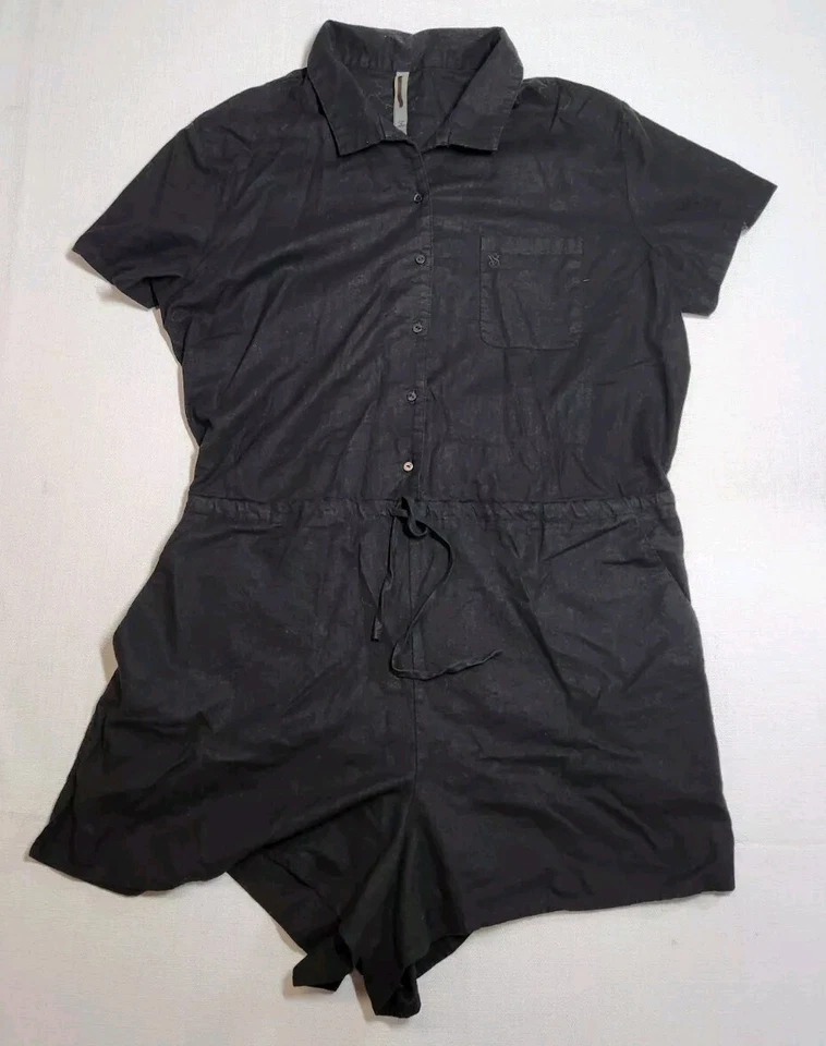 Traje de baño Victoria's Secret negro XL mameluco cuello lino algodón encubrimiento usado en excelente estado Foto 1 de 4