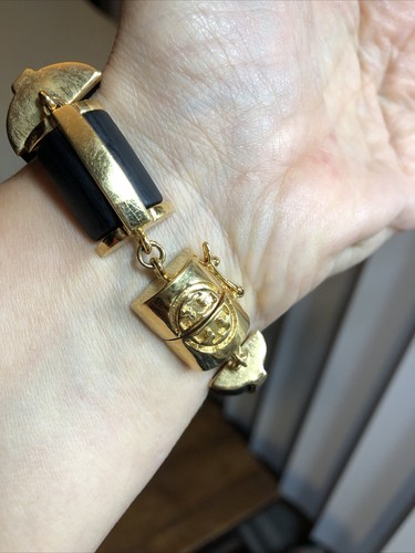 7. "Raro Bracciale Pannello Tory Burch Nero e Oro tono oro 6 3 4" 6 7 8"