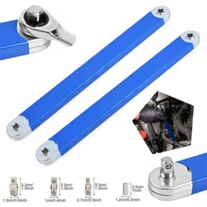 3/8" Offset Extension Wrench Set Socket Ratchet Spanner Extender with Adapters - Picture 1 of 7