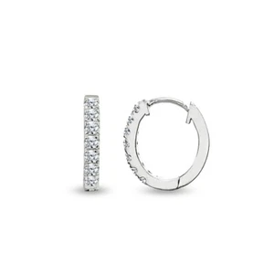 Sterling Silver Tiny Small 15mm Prong-set CZ Oval Huggie Hoop Earrings - Picture 1 of 5